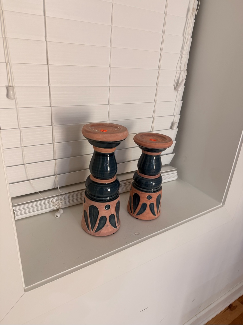 Handcrafted Terracotta and Navy Ceramic Candle Holders - Set of 2